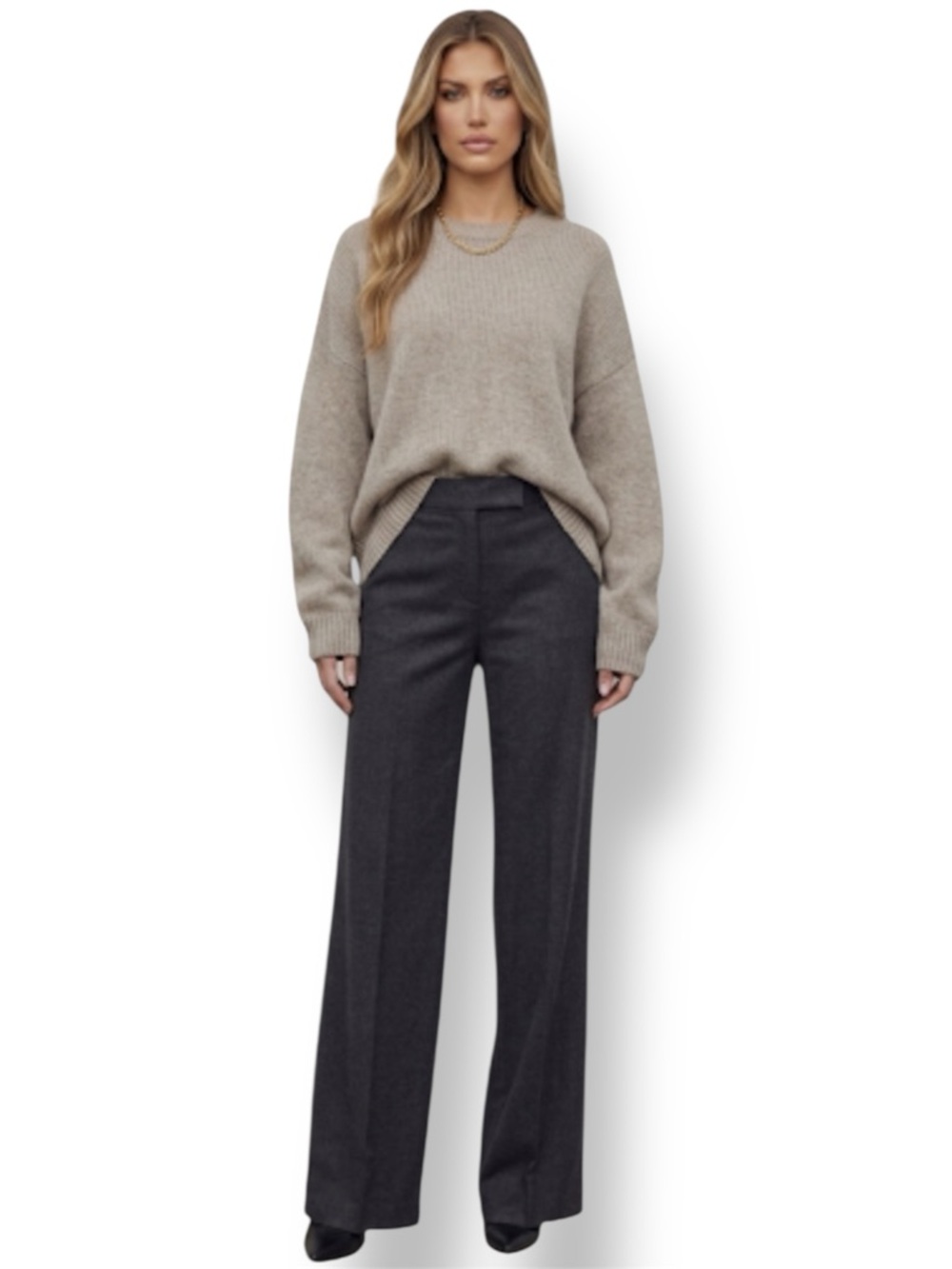 Vince Charcoal Wool  Blend Tweed High Waist Straight Leg Trousers - Size 10